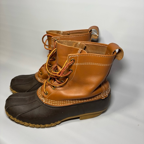 LL Bean Boots Womens 9M Duck Bean Lace Up Classic Rain Work Leather Brown - Picture 2 of 9
